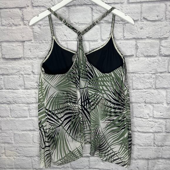 Coco Reef Endless Summer Palm Green Tankini Top Y-Back Mesh Overlay Size 34D New - Picture 4 of 6